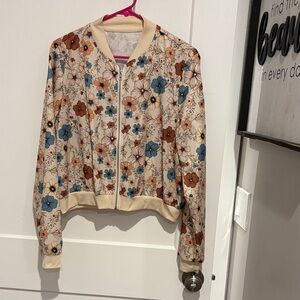 Floral Bomber Jacket - Cream and Blue